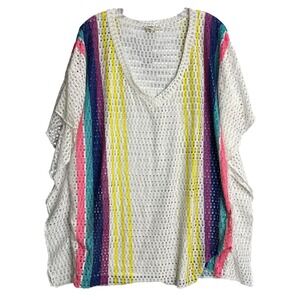 Roxy Beach‎ Cover Up Womens L Rainbow Open Knit Travel Swim Vacation Beachy